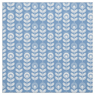 Retro Scandinavian Blue Pattern Fabric
