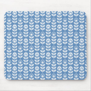 Retro Scandinavian Blue Pattern Mouse Mat
