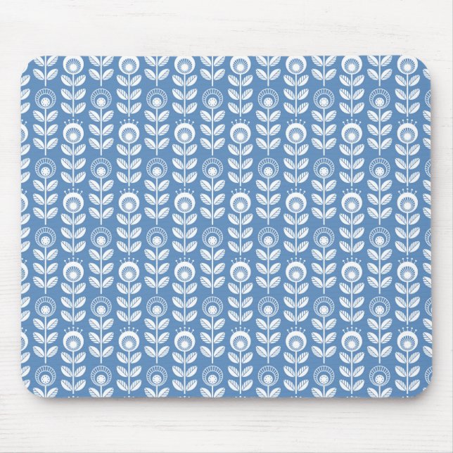 Retro Scandinavian Blue Pattern Mouse Mat (Front)