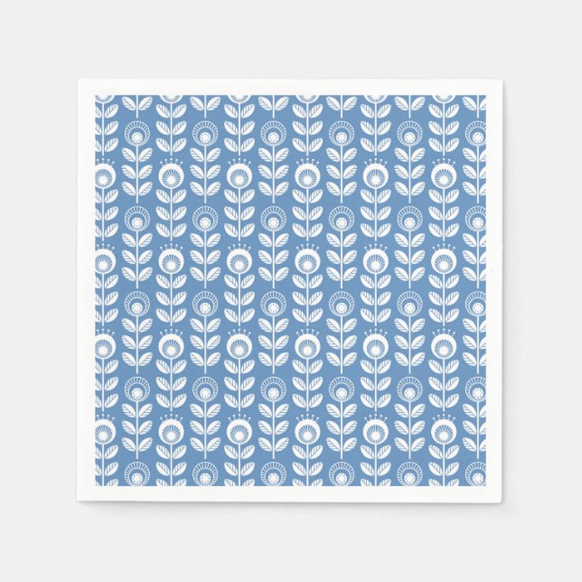 Retro Scandinavian Blue Pattern Napkin (Front)