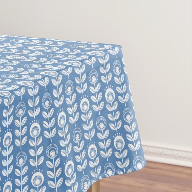 Retro Scandinavian Blue Pattern Tablecloth (In Situ)