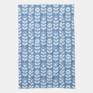 Retro Scandinavian Blue Pattern Tea Towel