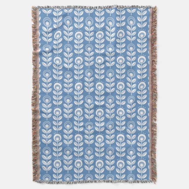 Retro Scandinavian Blue Pattern Throw Blanket (Front Vertical)