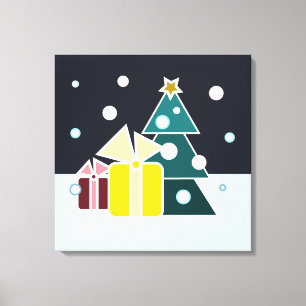 Retro Scandinavian Christmas Tree Gifts Art Canvas Print