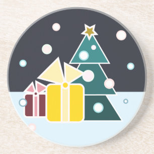 Retro Scandinavian Christmas Tree Gifts Art Coaster