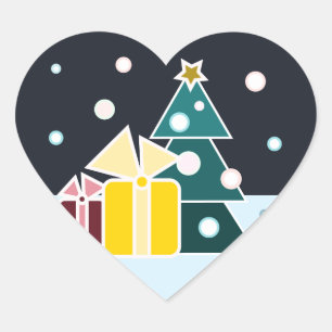 Retro Scandinavian Christmas Tree Gifts Art Heart Sticker