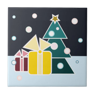 Retro Scandinavian Christmas Tree Gifts Art Tile