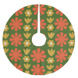 Retro Scandinavian Floral Christmas Brushed Polyester Tree Skirt