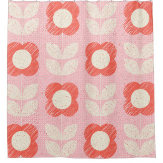 Retro Scandinavian Stylised Floral Seamless Shower Curtain