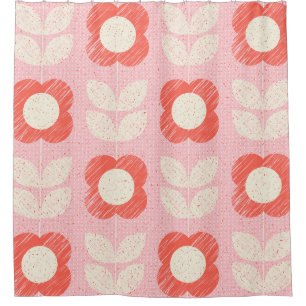 Retro Scandinavian Stylised Floral Seamless Shower Curtain