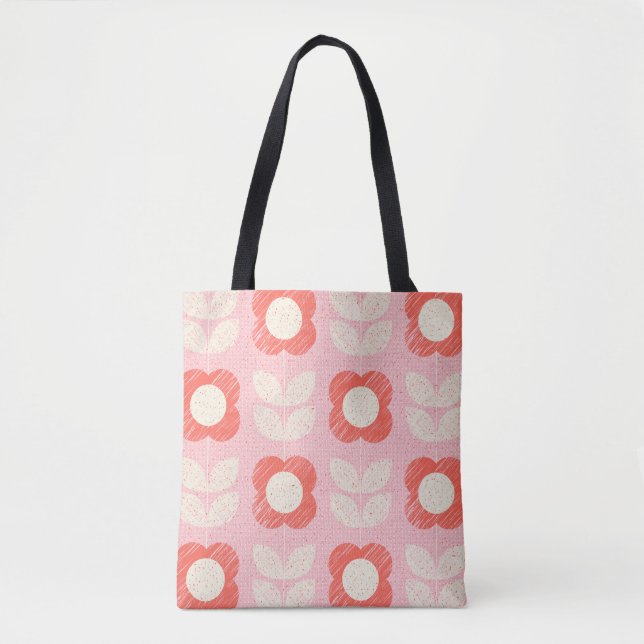 Retro Scandinavian Stylised Floral Seamless Tote Bag (Front)