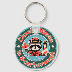 Retro Scarborough Racoon Waves Key Ring