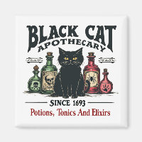 Retro Scary Black Cat Apothecary Witchy Wicca