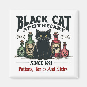 Retro Scary Black Cat Apothecary Witchy Wicca  Magnet