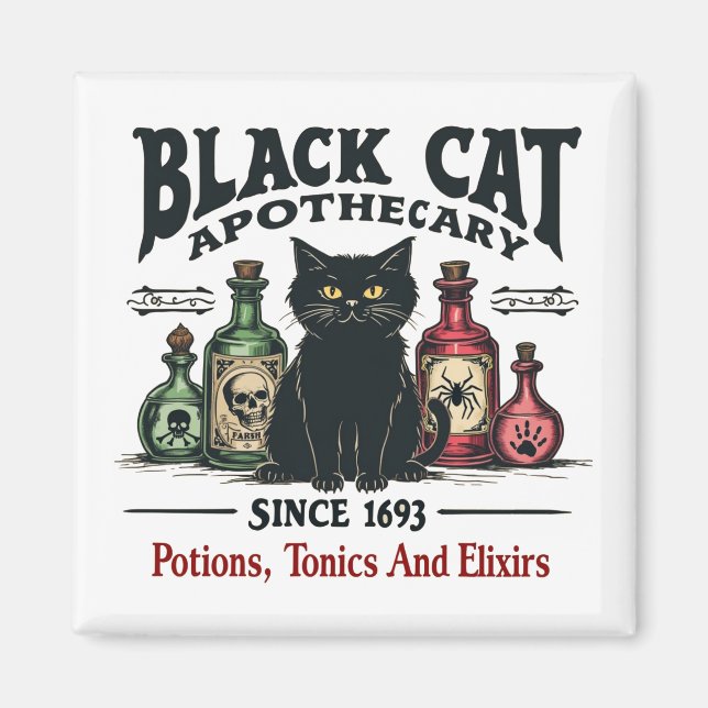 Retro Scary Black Cat Apothecary Witchy Wicca  Magnet (Front)
