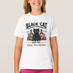 Retro Scary Black Cat Apothecary Witchy Wicca  T-Shirt