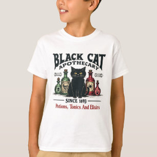 Retro Scary Black Cat Apothecary Witchy Wicca T-Shirt