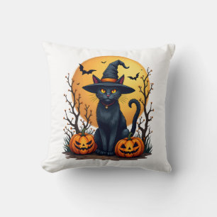 Retro Scary Halloween Costume Black Cat Salem Apot Cushion
