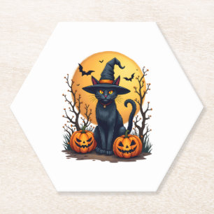 Retro Scary Halloween Costume Black Cat Salem Apot Paper Coaster