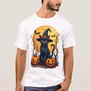 Retro Scary Halloween Costume Black Cat Salem Apot T-Shirt