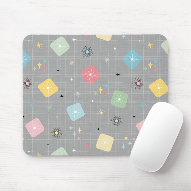 Retro Scattered Atomic Star Explosions Pattern Mouse Mat (With Mouse)
