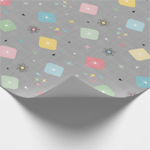 Retro Scattered Atomic Star Explosions Pattern Wrapping Paper