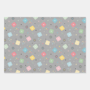 Retro Scattered Atomic Star Explosions Pattern Wrapping Paper Sheet