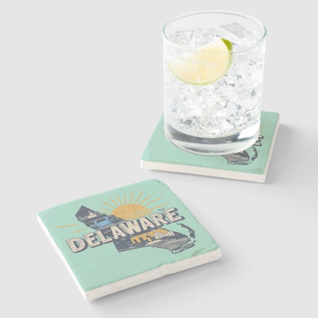 Retro Scenic Delaware Silhouette Stone Coaster (Side)