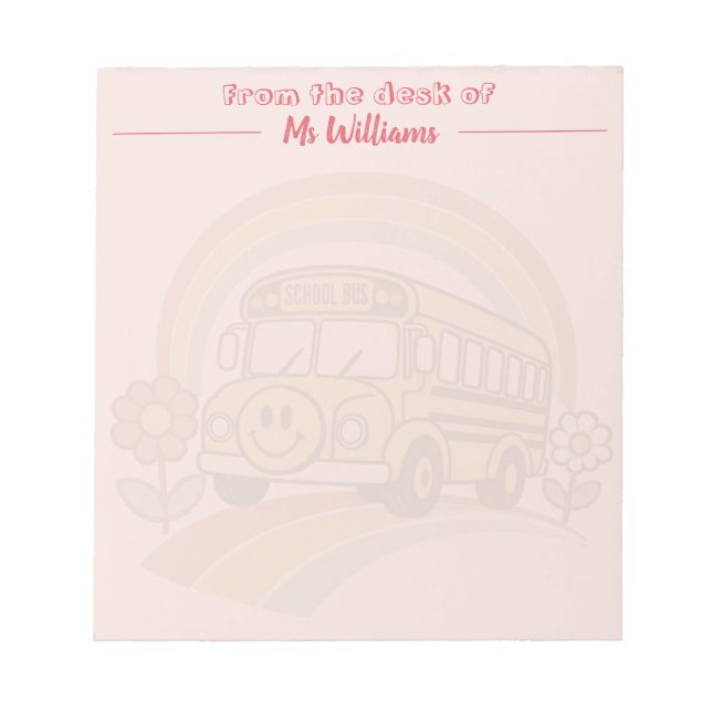 Retro School Bus Personalised Notepad — Blush Pink (Front)