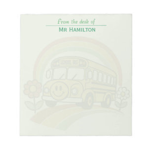 Retro School Bus Personalised Notepad — Sage Green