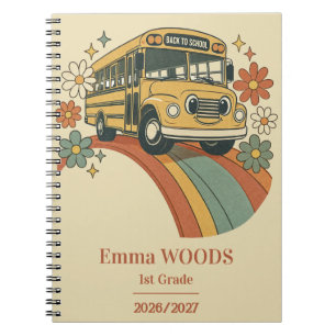 Retro School Bus Rainbow Back to School 1st grade Notebook