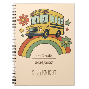 Retro School Bus Rainbow Back to School 1st grade Notebook