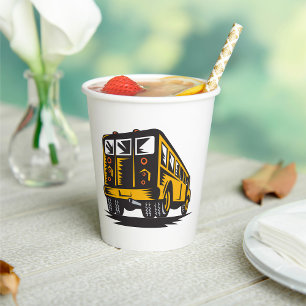 Retro School Bus Vintage Yellow Paper Cups