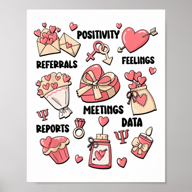Retro School Psychologist Valentine Mental Health  Poster (Front)