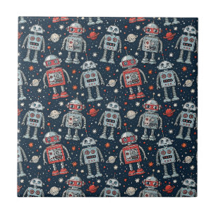 Retro Sci-Fi Adventure Space Robots Comic Pattern Tile