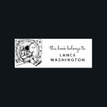 Retro Sci-Fi Astronaut Bookplate Stamp<br><div class="desc">A classic space explorer in a vintage suit floats among stars and planets sat on the window of a spaceship in a retro sci-fi style. A perfect stamp for fans of space adventure and old-school futurism.</div>