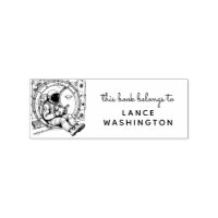 Retro Sci-Fi Astronaut Bookplate Stamp