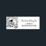 Retro Sci-Fi Astronaut Bookplate Stamp<br><div class="desc">A classic space explorer in a vintage suit floats among stars and planets sat on the window of a spaceship in a retro sci-fi style. A perfect stamp for fans of space adventure and old-school futurism.</div>
