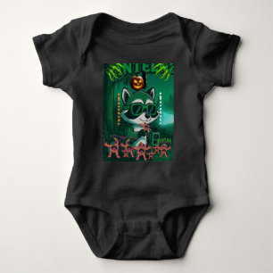 Retro Sci-Fi Comic Racoon Artwork with Neon Green Baby Bodysuit