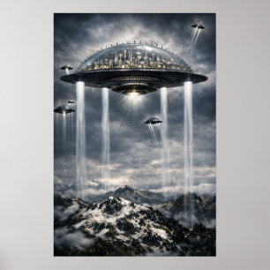 Retro Sci-Fi Fantasy Cities Of The Future Art Poster