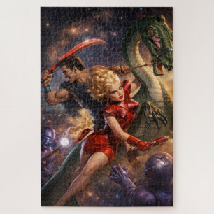 Retro Sci-Fi Fantasy Space Art Jigsaw Puzzle