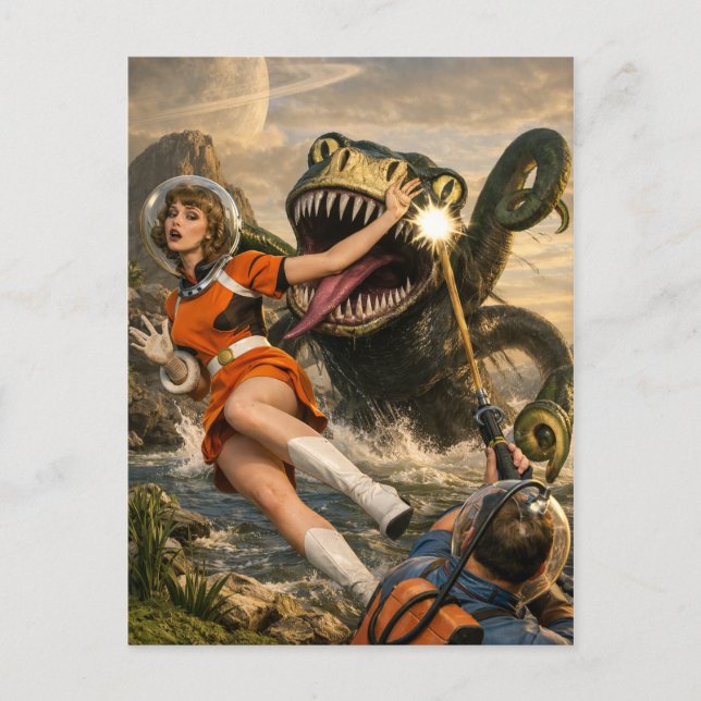 Retro Sci-Fi Fantasy Space Monster Art Postcard (Front)