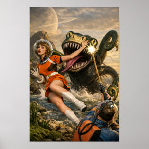 Retro Sci-Fi Fantasy Space Monster Art Poster