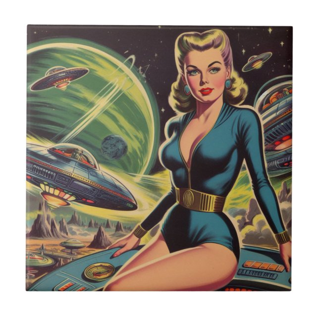 Retro Sci Fi Girl Tile (Front)