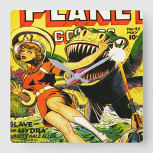 RETRO SCI FI GRAPHIC ART FROM THE 1940's Square Wall Clock
