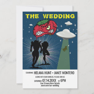 Retro Sci Fi Poster Lesbian Virtual Wedding Invitation