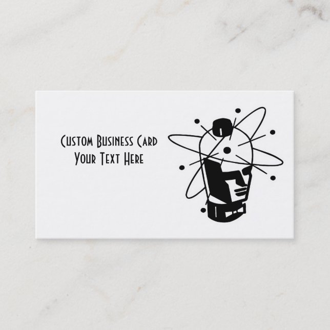 Retro Sci-Fi Robot Head - Black & White Business Card (Front)