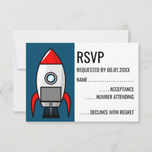 Retro Sci Fi Rocket RSVP card