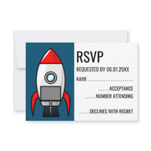 Retro Sci Fi Rocket RSVP card