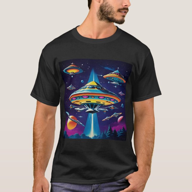 Retro Sci-Fi Rocket Ship T-Shirt (Front)